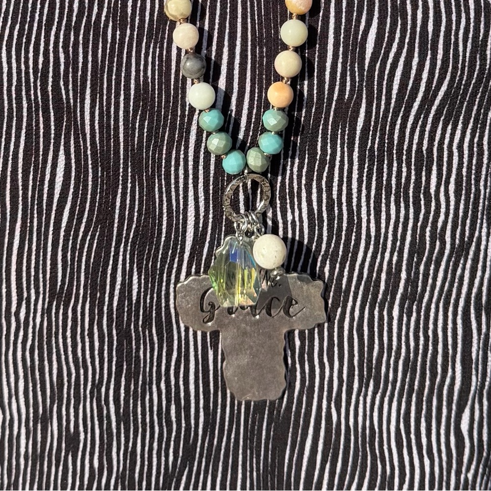 Amazing Grace Cross Pendant Beaded Necklace - Picture 7 of 7